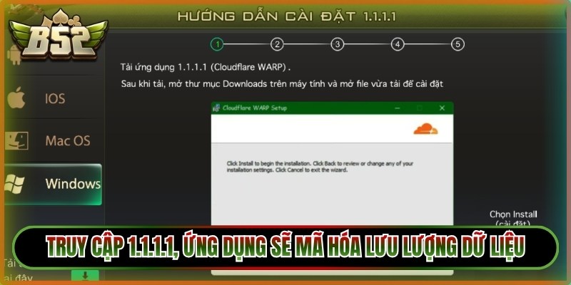 Khi bạn tiến hành truy cập 1.1.1.1, ứng dụng sẽ mã hóa toàn bộ lưu lượng dữ liệu